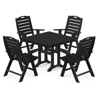Nautical Folding Highback Chair 5-Piece Farmhouse Trestle Dining Set