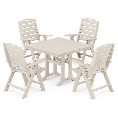 Nautical Folding Highback Chair 5-Piece Farmhouse Trestle Dining Set