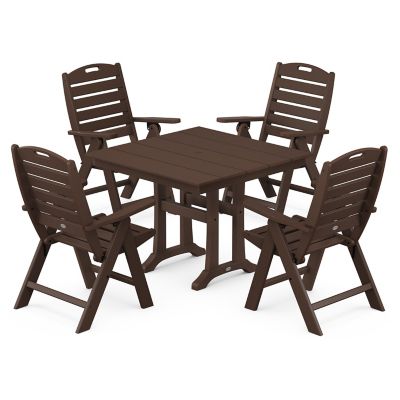 Nautical Folding Highback Chair 5-Piece Farmhouse Trestle Dining Set