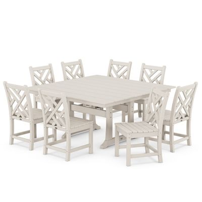 Chippendale Outdoor 9-Piece Farmhouse Trestle Dining Set