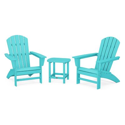 Nautical Outdoor 3-Piece Adirondack Set with South Beach Side Table