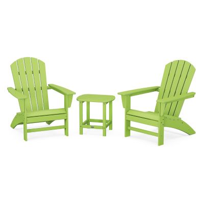 Nautical Outdoor 3-Piece Adirondack Set with South Beach Side Table