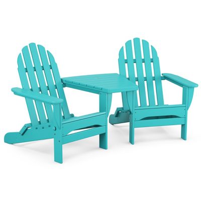 Classic Outdoor Folding Adirondacks with Angled Connecting Table