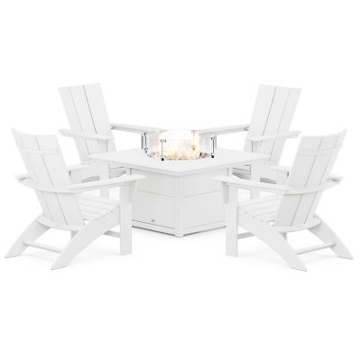 Modern Curveback Adirondack Outdoor 5-Piece Conversation Set with Fire Pit Table