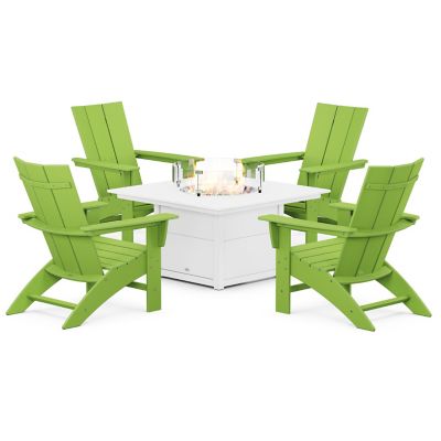 Modern Curveback Adirondack Outdoor 5-Piece Conversation Set with Fire Pit Table