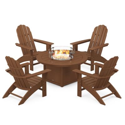 Vineyard Curveback Adirondack Outdoor 5-Piece Conversation Set with Fire Pit Table