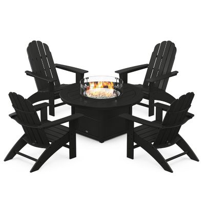 Vineyard Curveback Adirondack Outdoor 5-Piece Conversation Set with Fire Pit Table