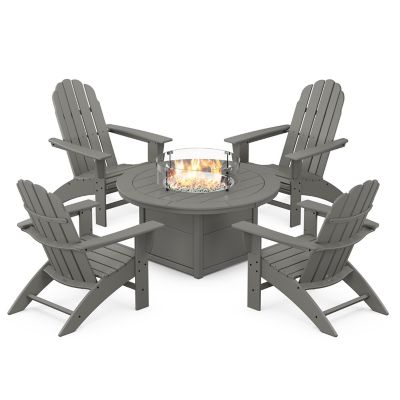 Vineyard Curveback Adirondack Outdoor 5-Piece Conversation Set with Fire Pit Table