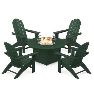 Vineyard Curveback Adirondack Outdoor 5-Piece Conversation Set with Fire Pit Table