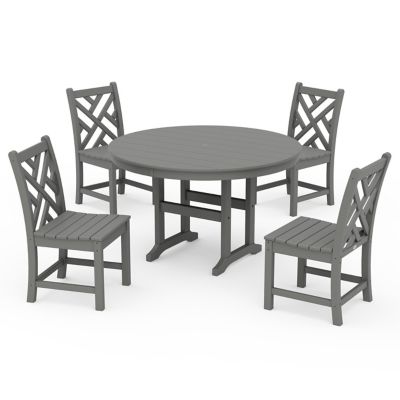 Chippendale Outdoor 5-Piece Round Farmhouse Side Chair Dining Set