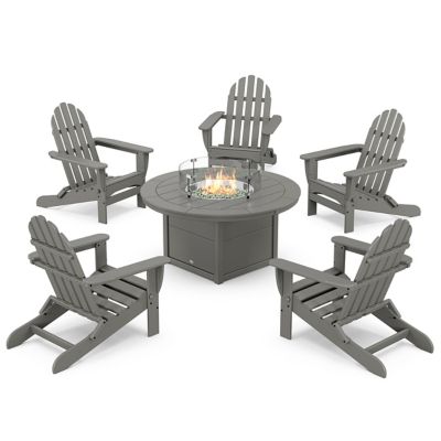 Classic Folding Adirondack 6-Piece Conversation Set with Fire Pit Table