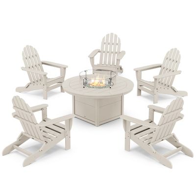 Classic Folding Adirondack 6-Piece Conversation Set with Fire Pit Table