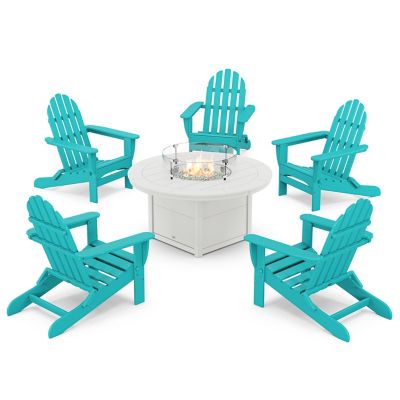 Classic Folding Adirondack 6-Piece Conversation Set with Fire Pit Table