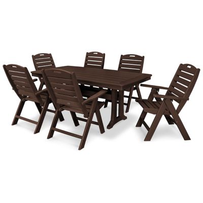 Nautical Outdoor Folding Highback Chair 7 Piece Dining Set with Trestle Legs
