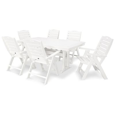 Nautical Outdoor Folding Highback Chair 7 Piece Dining Set with Trestle Legs