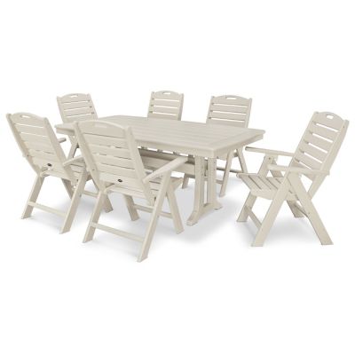 Nautical Outdoor Folding Highback Chair 7 Piece Dining Set with Trestle Legs