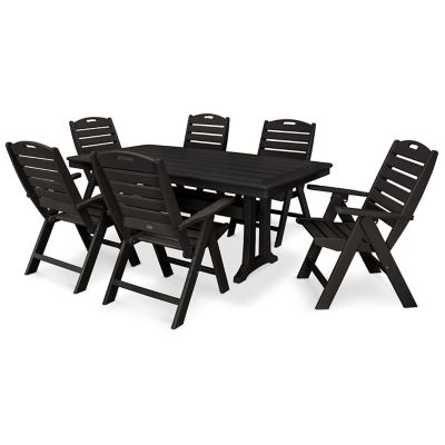 Nautical Outdoor Folding Highback Chair 7 Piece Dining Set with Trestle Legs