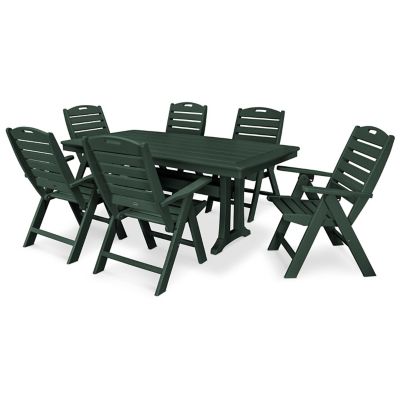 Nautical Outdoor Folding Highback Chair 7 Piece Dining Set with Trestle Legs