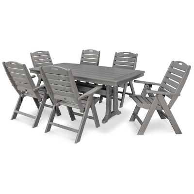 Nautical Outdoor Folding Highback Chair 7 Piece Dining Set with Trestle Legs