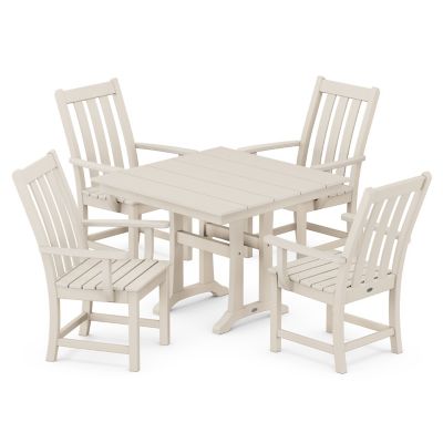 Vineyard Outdoor 5 Piece Farmhouse Trestle Arm Chair Dining Set