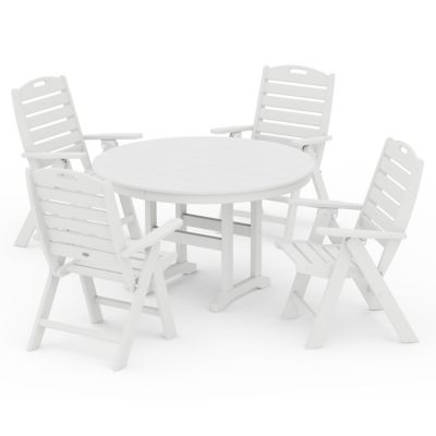 Nautical Folding Chair 5-Piece Round Farmhouse Outdoor Dining Set