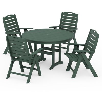 Nautical Folding Chair 5-Piece Round Farmhouse Outdoor Dining Set