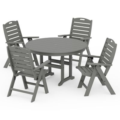 Nautical Folding Chair 5-Piece Round Farmhouse Outdoor Dining Set