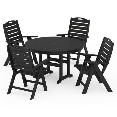 Nautical Folding Chair 5-Piece Round Farmhouse Outdoor Dining Set