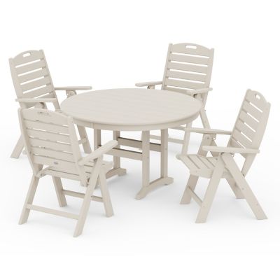 Nautical Folding Chair 5-Piece Round Farmhouse Outdoor Dining Set