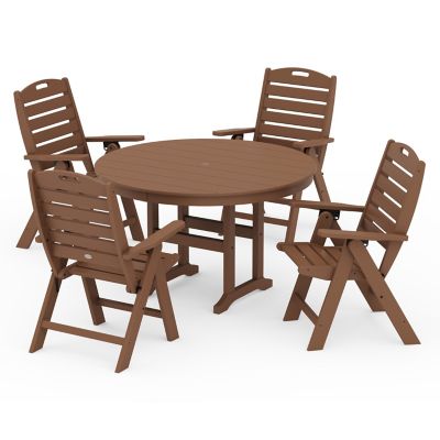Nautical Folding Chair 5-Piece Round Farmhouse Outdoor Dining Set