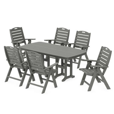 Nautical Outdoor Folding Highback Chair 7 Piece Dining Set
