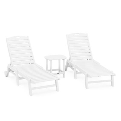 Nautical Outdoor 3-Piece Chaise Lounge with Wheels Set with South Beach 18" Side Table