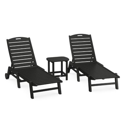 Nautical Outdoor 3-Piece Chaise Lounge with Wheels Set with South Beach 18" Side Table