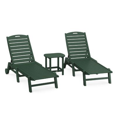 Nautical Outdoor 3-Piece Chaise Lounge with Wheels Set with South Beach 18" Side Table