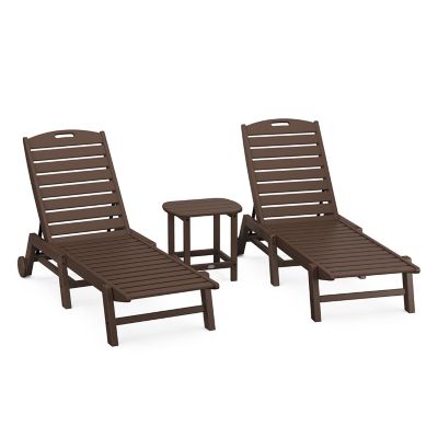 Nautical Outdoor 3-Piece Chaise Lounge with Wheels Set with South Beach 18" Side Table