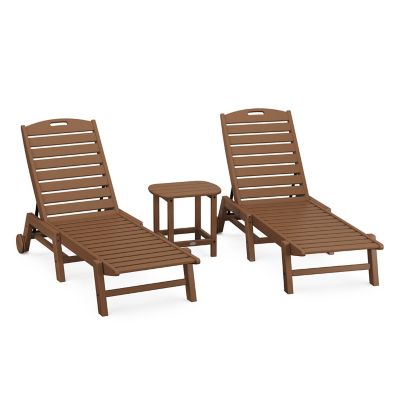 Nautical Outdoor 3-Piece Chaise Lounge with Wheels Set with South Beach 18" Side Table
