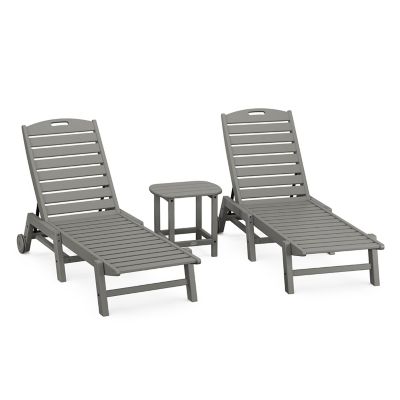 Nautical Outdoor 3-Piece Chaise Lounge with Wheels Set with South Beach 18" Side Table