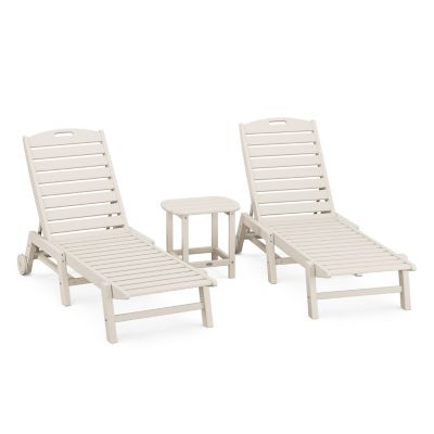 Nautical Outdoor 3-Piece Chaise Lounge with Wheels Set with South Beach 18" Side Table