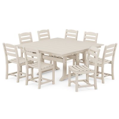La Casa Café Outdoor 9-Piece Farmhouse Trestle Dining Set