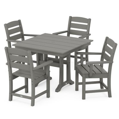 Lakeside Outdoor 5 Piece Farmhouse Trestle Armchair Dining Set