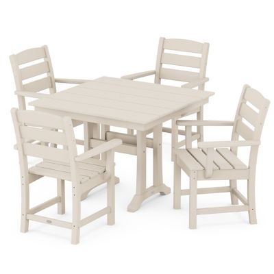 Lakeside Outdoor 5 Piece Farmhouse Trestle Armchair Dining Set