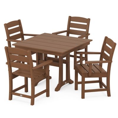 Lakeside Outdoor 5 Piece Farmhouse Trestle Armchair Dining Set
