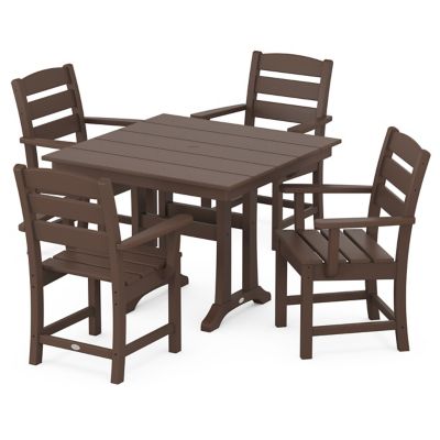 Lakeside Outdoor 5 Piece Farmhouse Trestle Armchair Dining Set