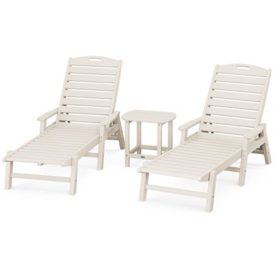 Nautical Outdoor 3-Piece Chaise Lounge with Arms Set with South Beach 18" Side Table