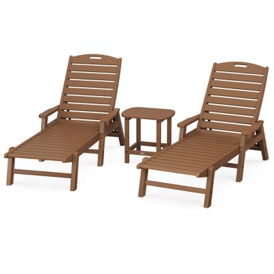 Nautical Outdoor 3-Piece Chaise Lounge with Arms Set with South Beach 18" Side Table