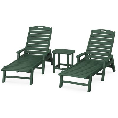Nautical Outdoor 3-Piece Chaise Lounge with Arms Set with South Beach 18" Side Table