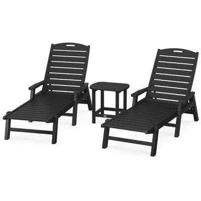 Nautical Outdoor 3-Piece Chaise Lounge with Arms Set with South Beach 18" Side Table