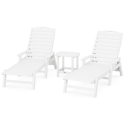 Nautical Outdoor 3-Piece Chaise Lounge with Arms Set with South Beach 18" Side Table