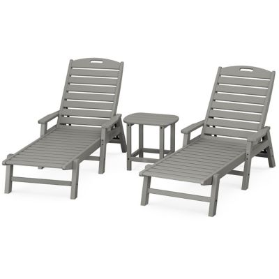 Nautical Outdoor 3-Piece Chaise Lounge with Arms Set with South Beach 18" Side Table