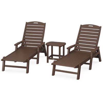 Nautical Outdoor 3-Piece Chaise Lounge with Arms Set with South Beach 18" Side Table